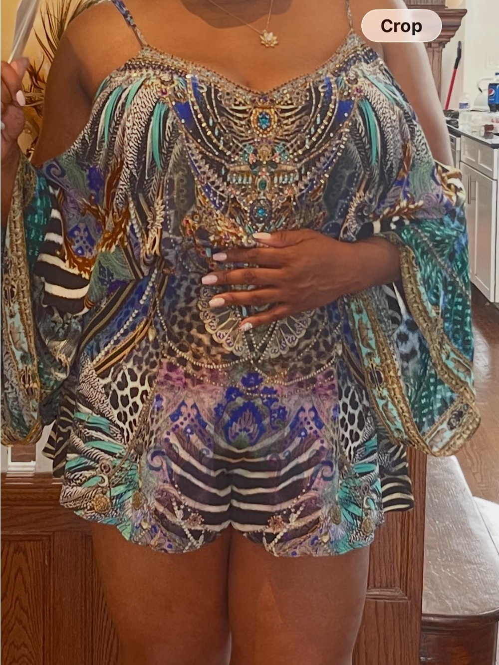 Camilla Teal Multi Spaghetti Strap Boho Camisole